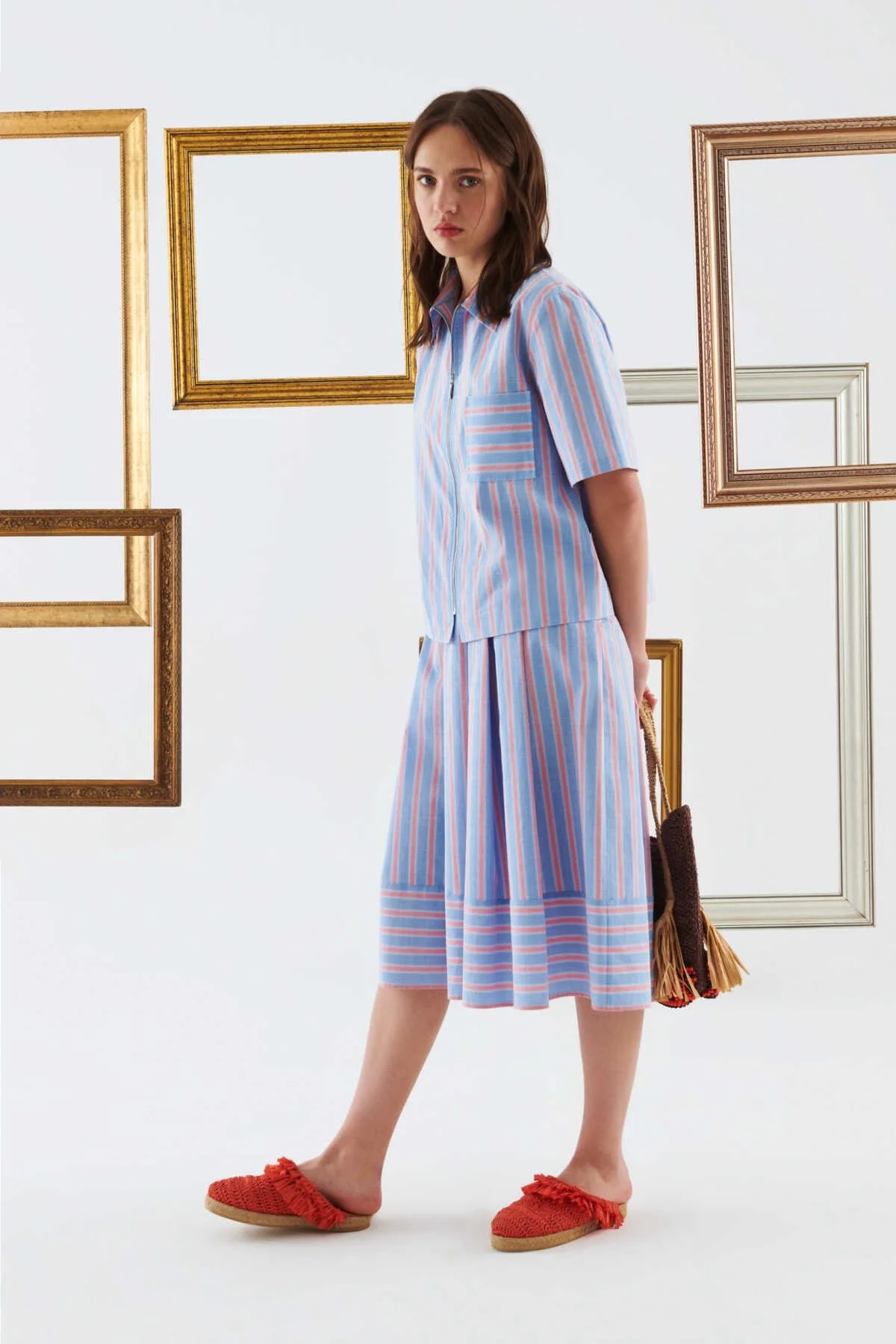 Çizgi Desenli Uzun Etek Standart Renk - 3