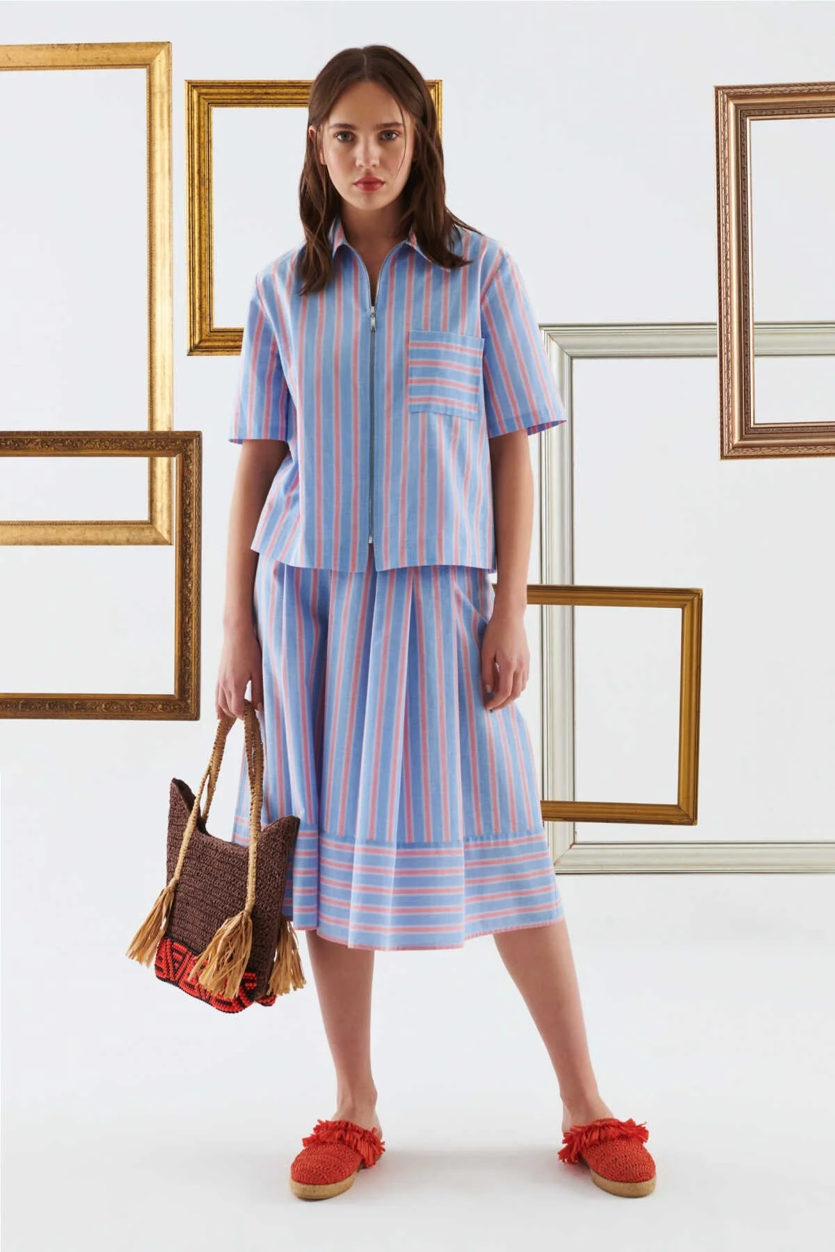 Çizgi Desenli Uzun Etek Standart Renk - 1