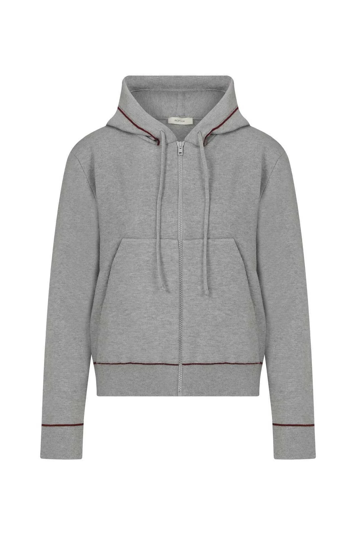  Çizgi Detaylı Triko Kadın Hırka Gri - 4