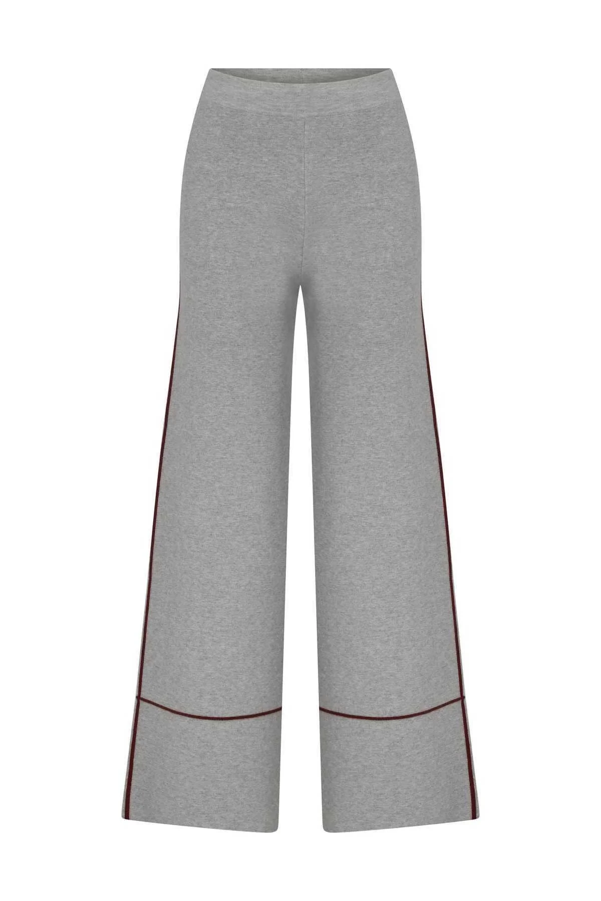  Çizgi Detaylı Triko Kadın Pantolon Gri - 4