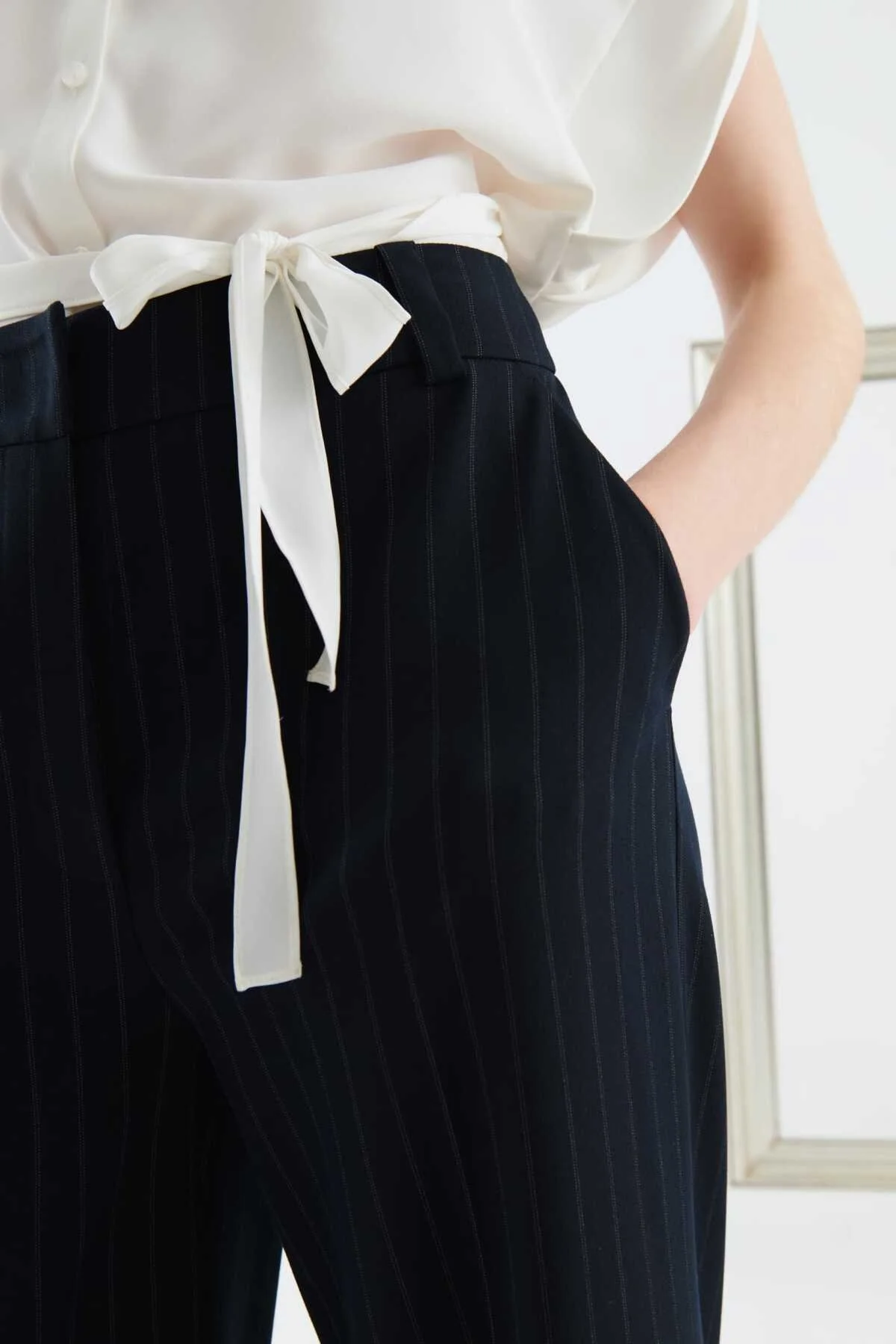 Çizgili Bol Paça Kadın Pantolon Standart Renk - 3