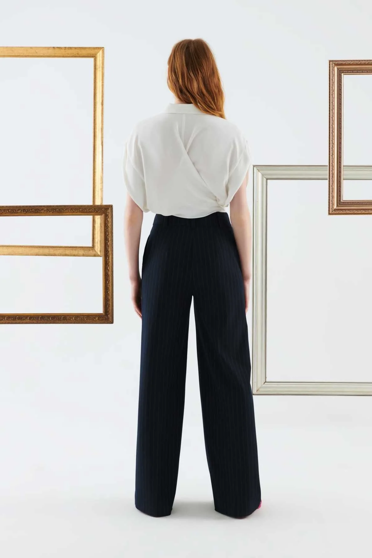 Çizgili Bol Paça Kadın Pantolon Standart Renk - 2