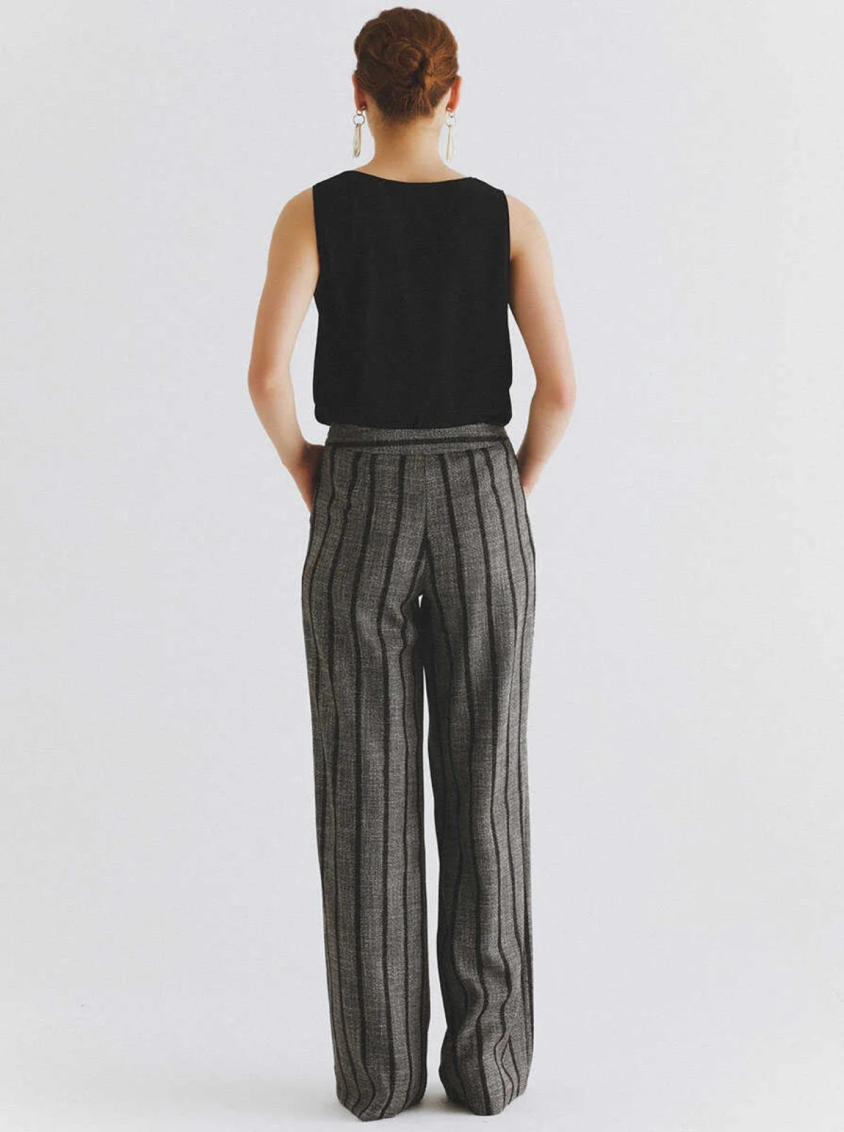  Çizgili Geniş Pantolon Gri-Siyah - 2