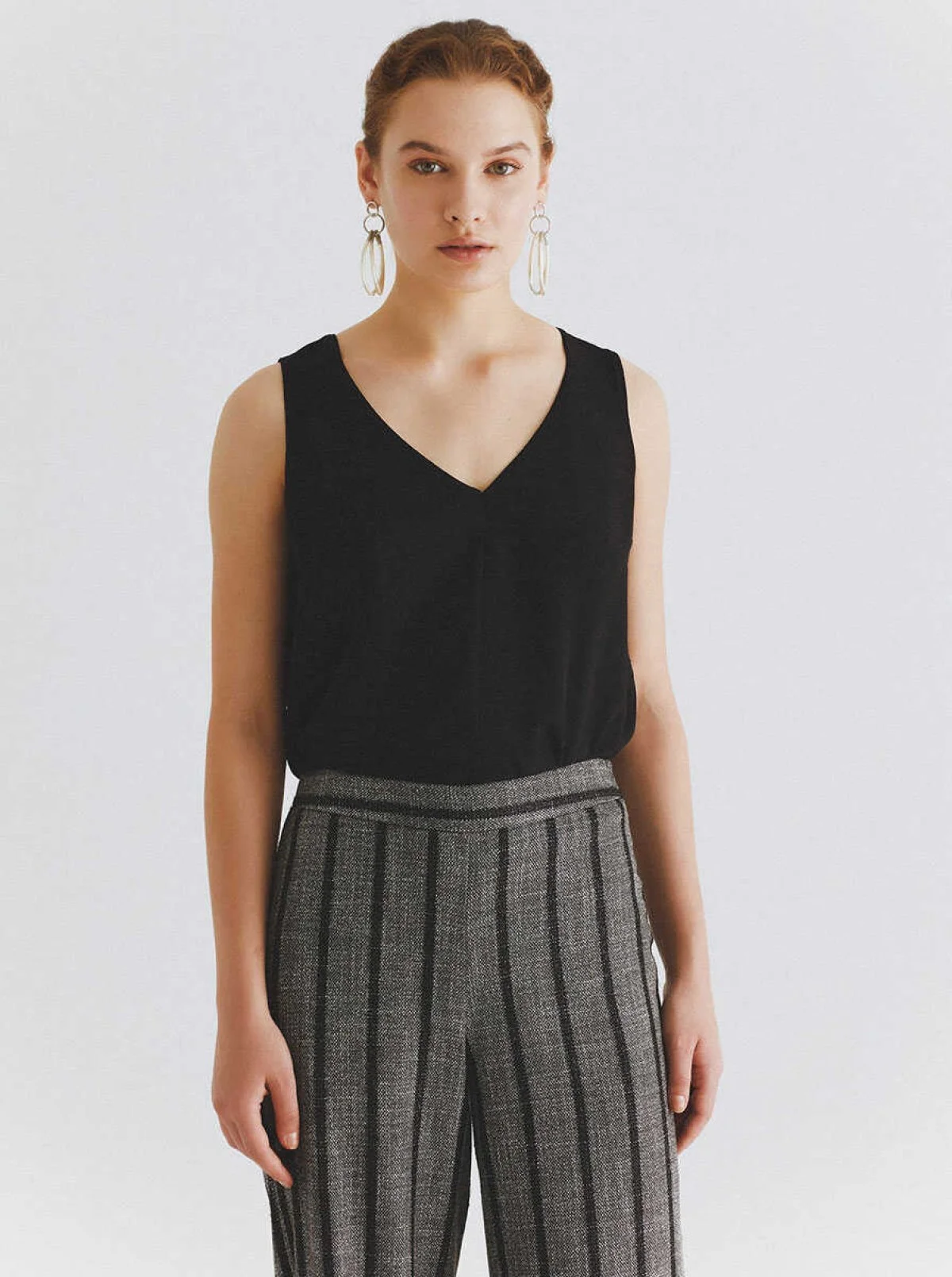  Çizgili Geniş Pantolon Gri-Siyah - 3