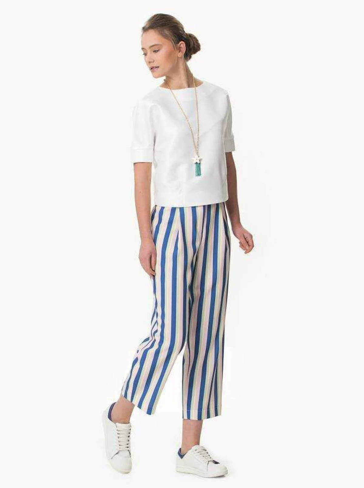 Çizgili Kısa Paça Pantolon Standart Renk - 3