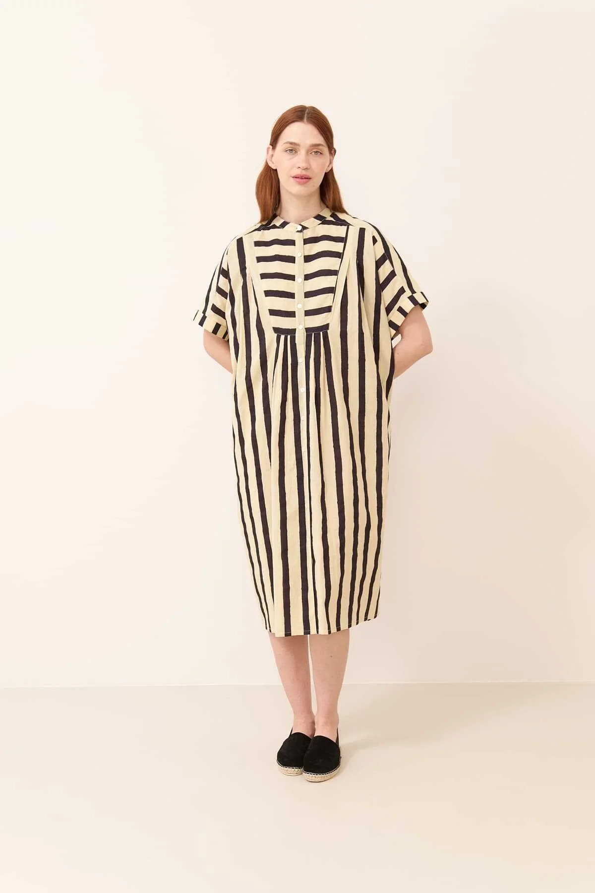 Çizgili Midi Boy Elbise Standart Renk - 3