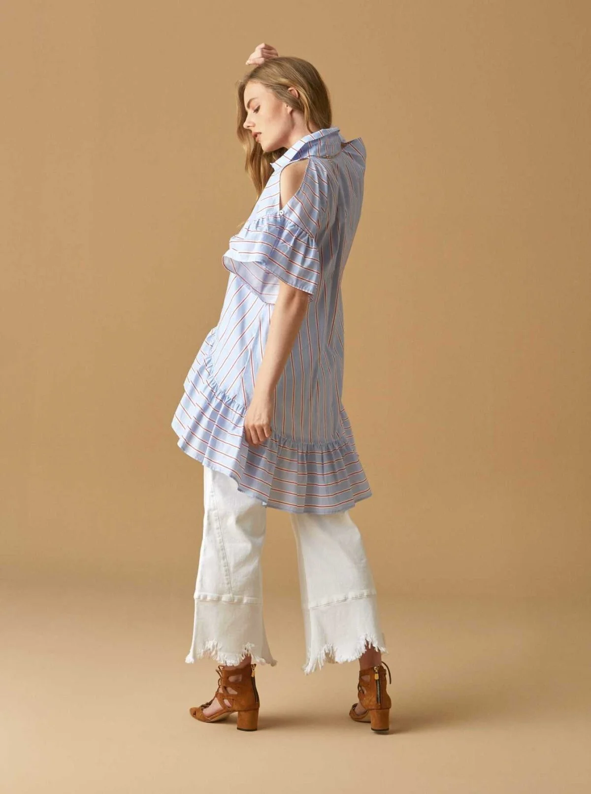 Çizgili Omuz Detaylı Bluz Standart Renk - 2