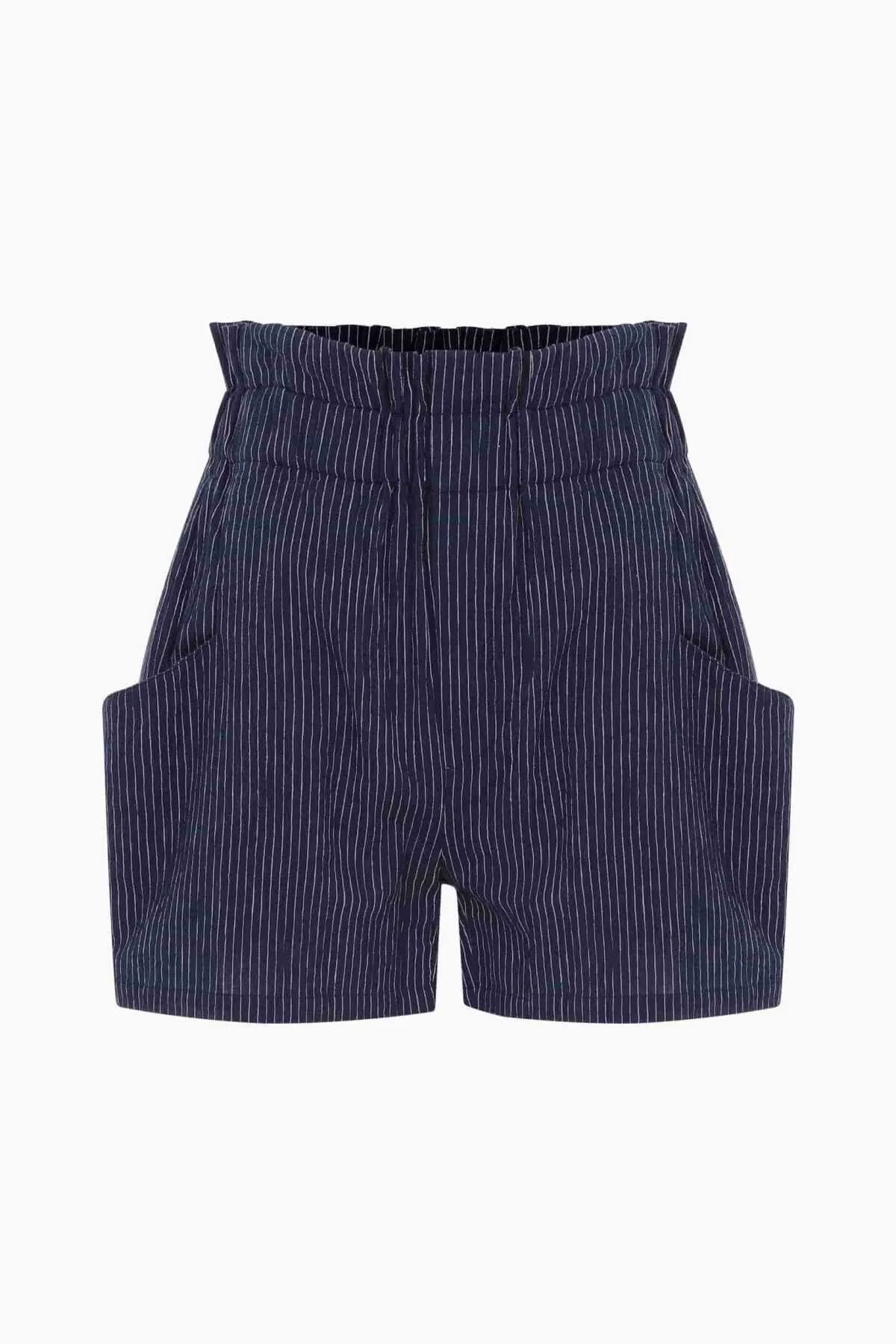 Çizgili ve Cepli Kadın Şort Standart Renk - 4