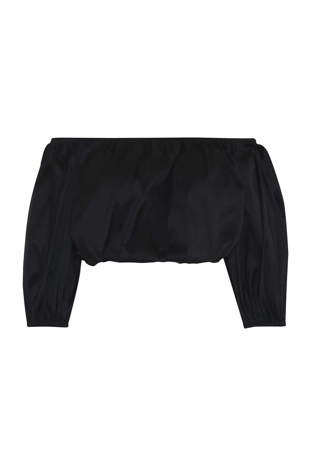 Crop Balon Kol Tafta Bluz Siyah - 5