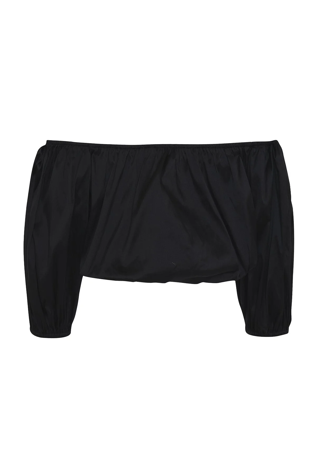 Crop Balon Kol Tafta Bluz Siyah - 6