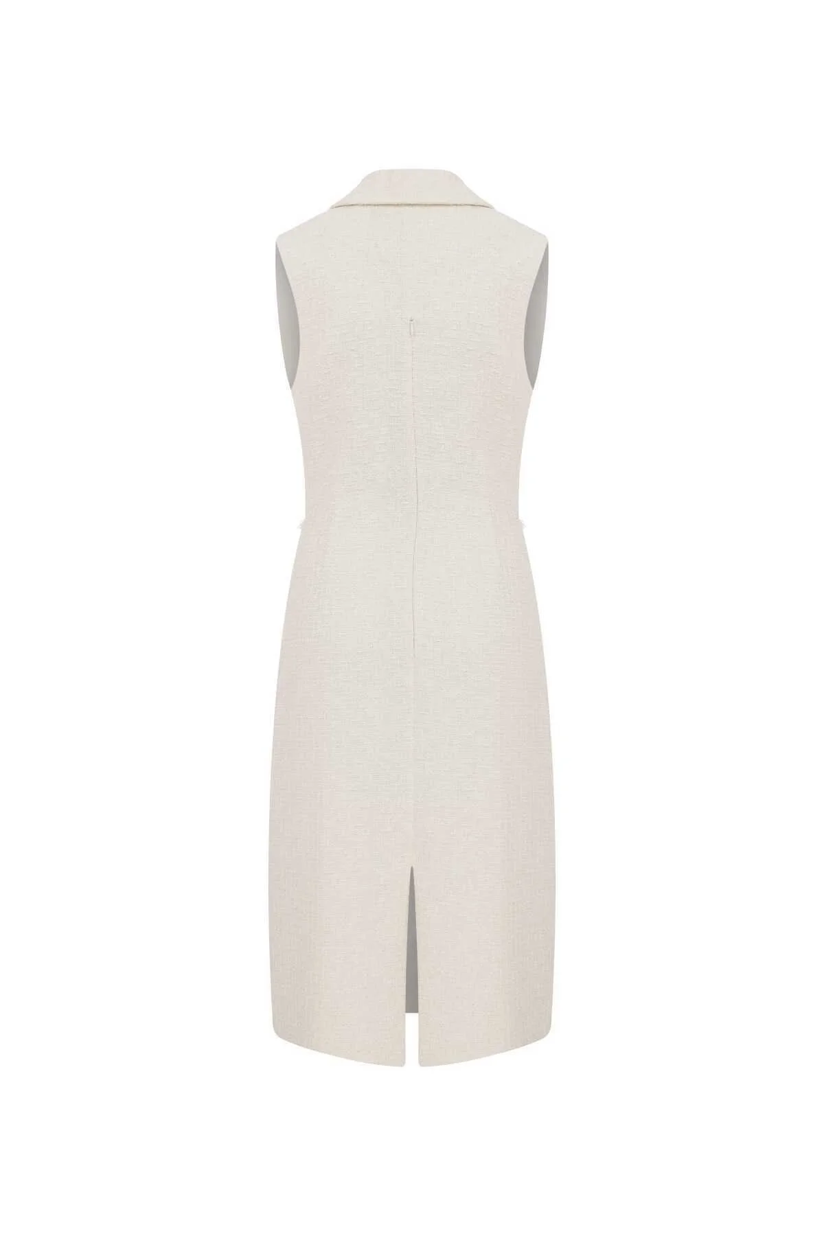  Cut Out Detaylı Midi Tüvit Elbise Kemik - 5