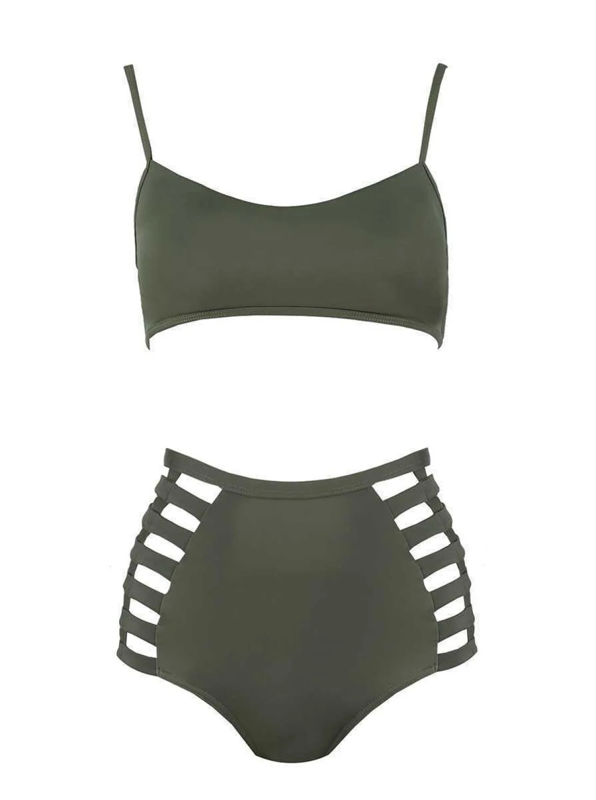 Cut Out Kesimli Bikini Mat Yeşil - 1