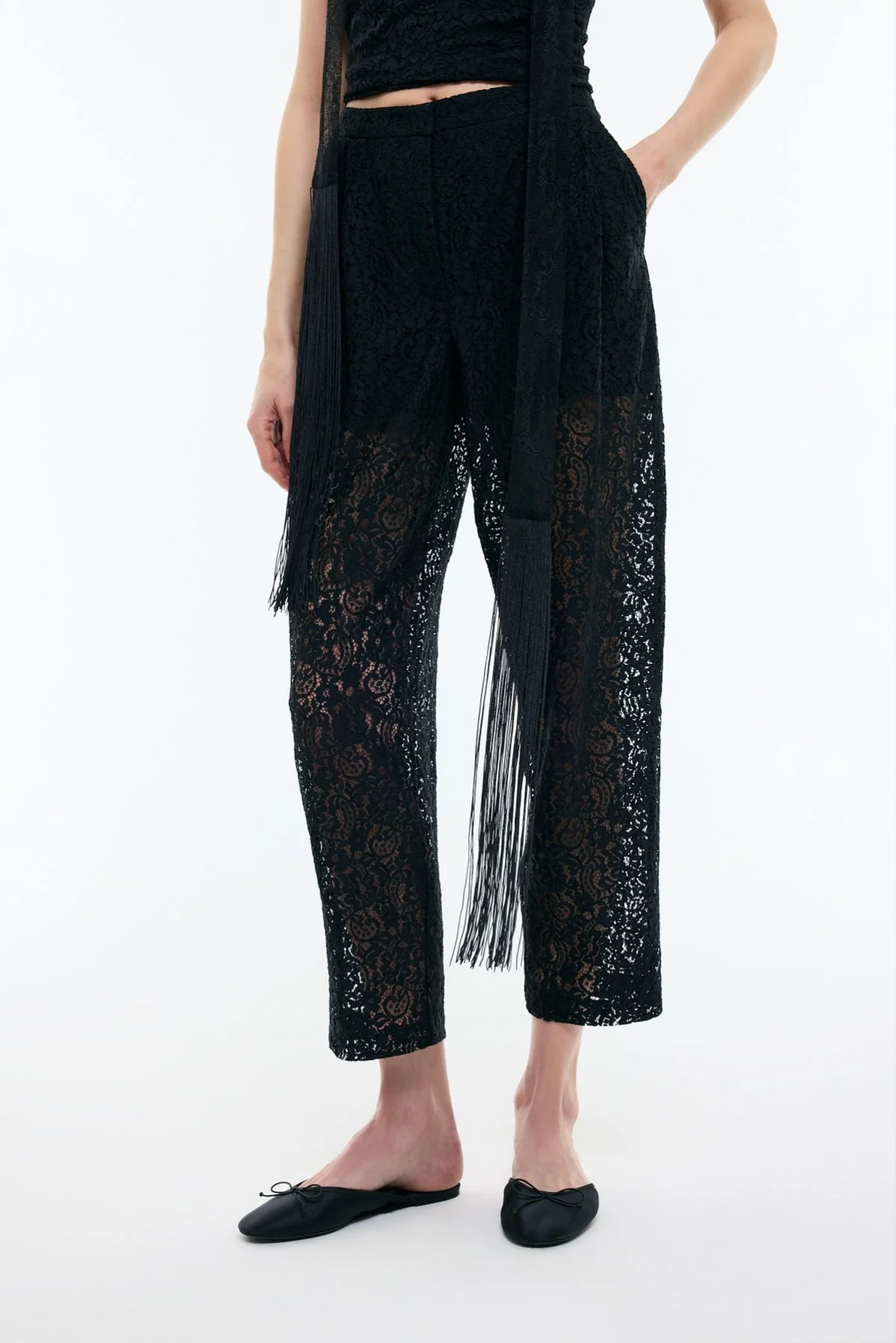 Dantel Detaylı Düz Paça Pantolon Siyah - 4