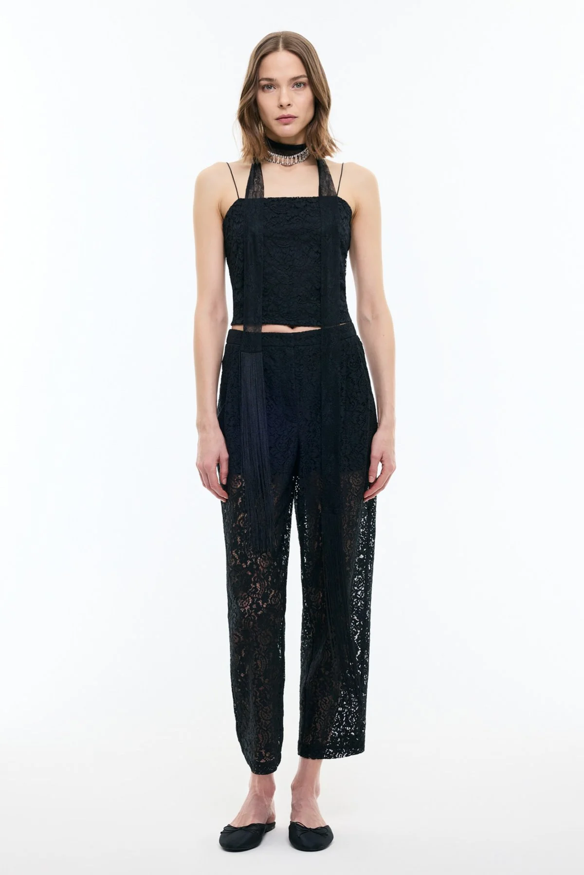 Dantel Detaylı Düz Paça Pantolon Siyah - 1