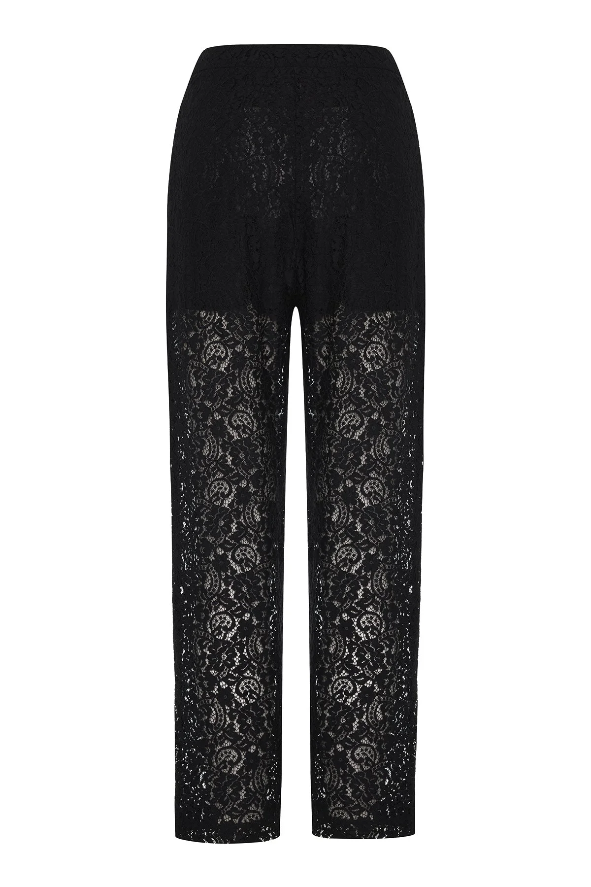 Dantel Detaylı Düz Paça Pantolon Siyah - 6