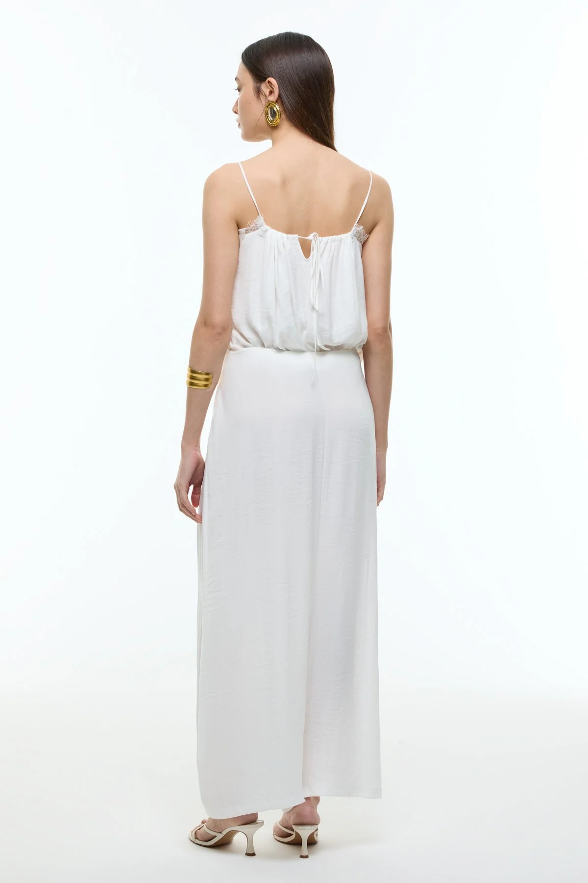 Dantel Detaylı İnce Askılı Bluz Beyaz - 2