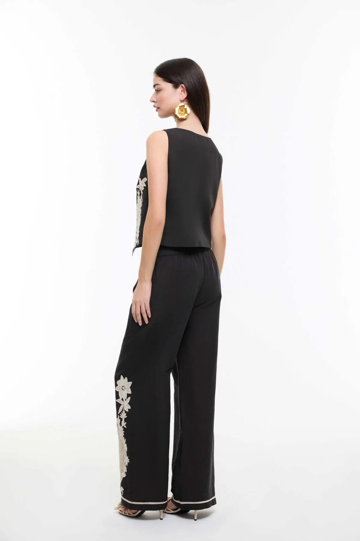Dantel Detaylı Pantolon Siyah-Naturel - 3