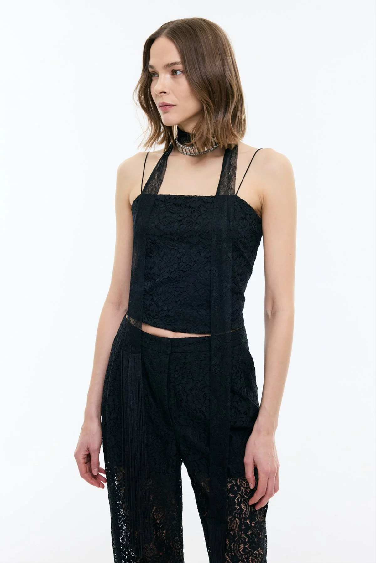 Dantel Detaylı Saten Askılı Büstiyer Siyah - 1