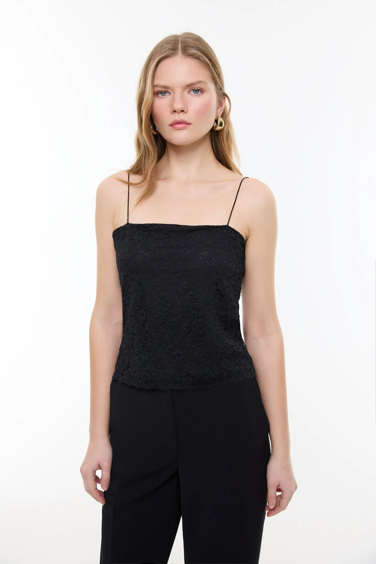 Dantel Detaylı Saten Askılı Büstiyer Siyah - 1