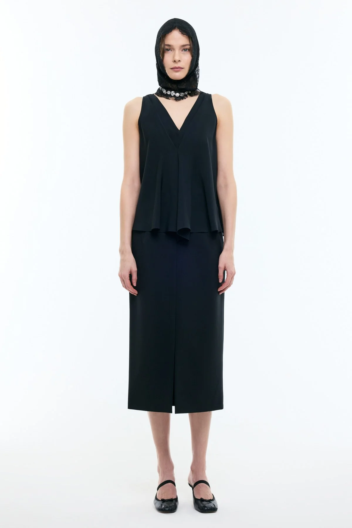 Derin V Yaka Kolsuz Bluz Siyah - 3