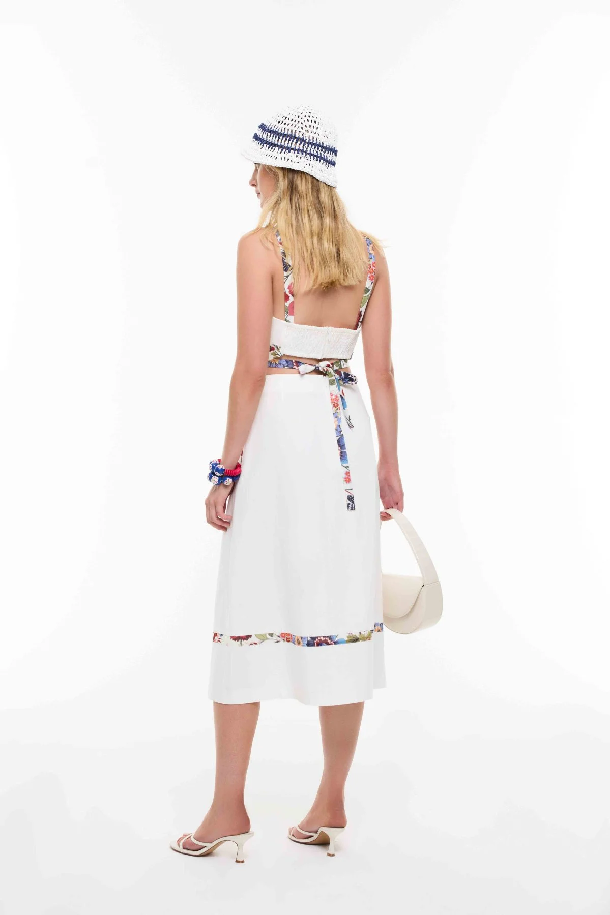 Desen Detaylı Pileli Midi Etek Beyaz - 2