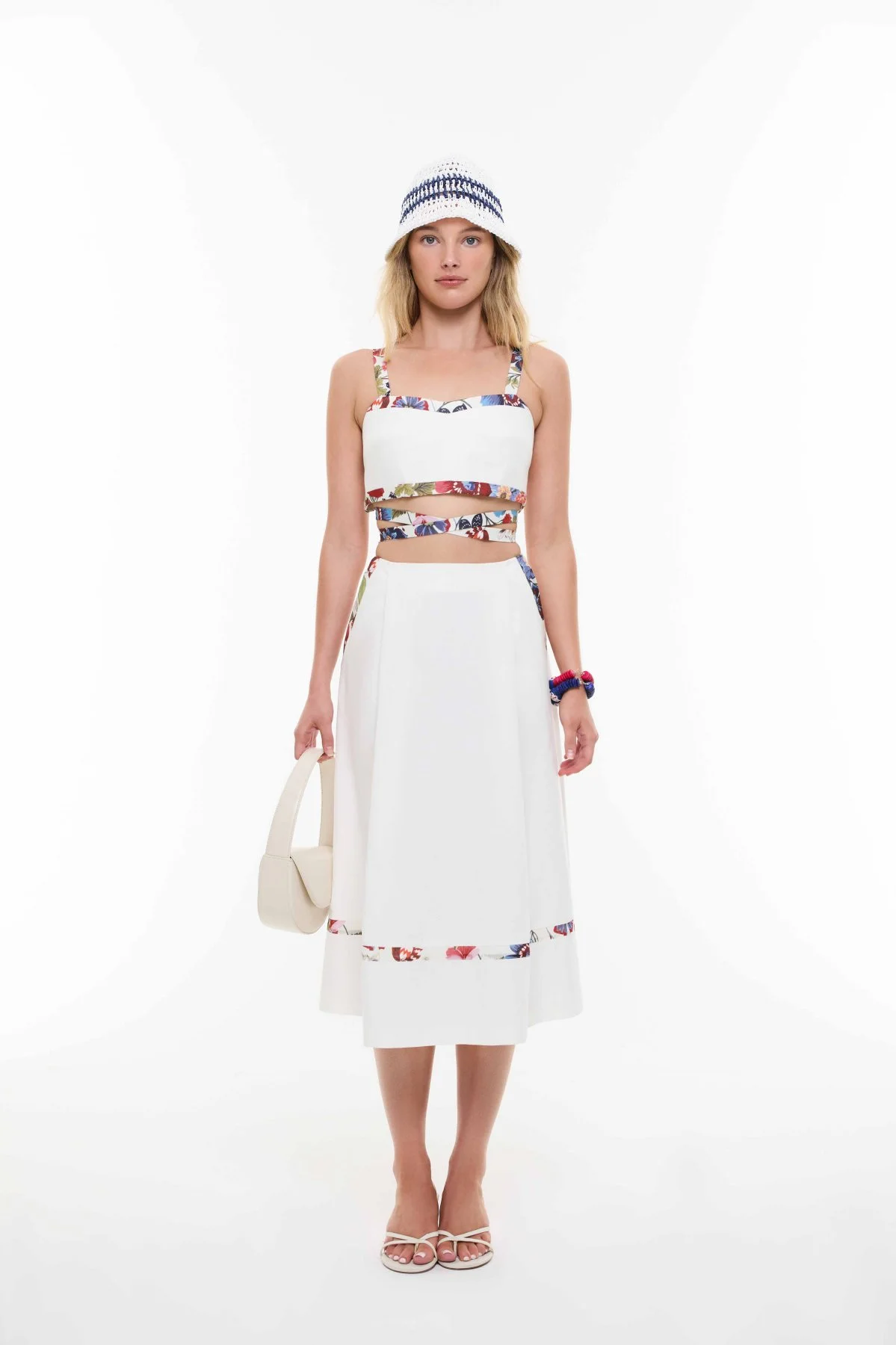 Desen Detaylı Pileli Midi Etek Beyaz - 1