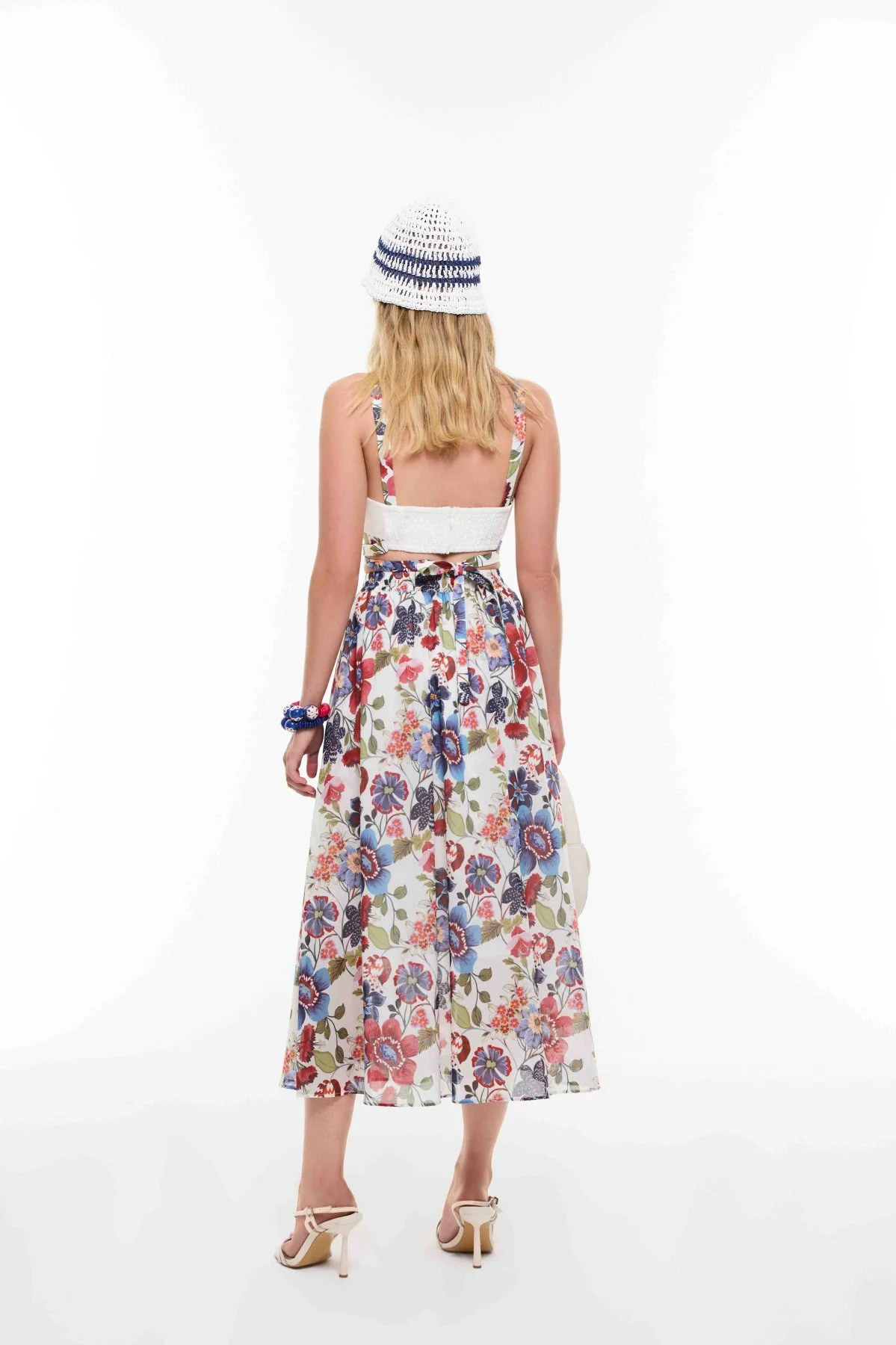 Desenli Belden Bağlamalı Büstiyer Beyaz - 2