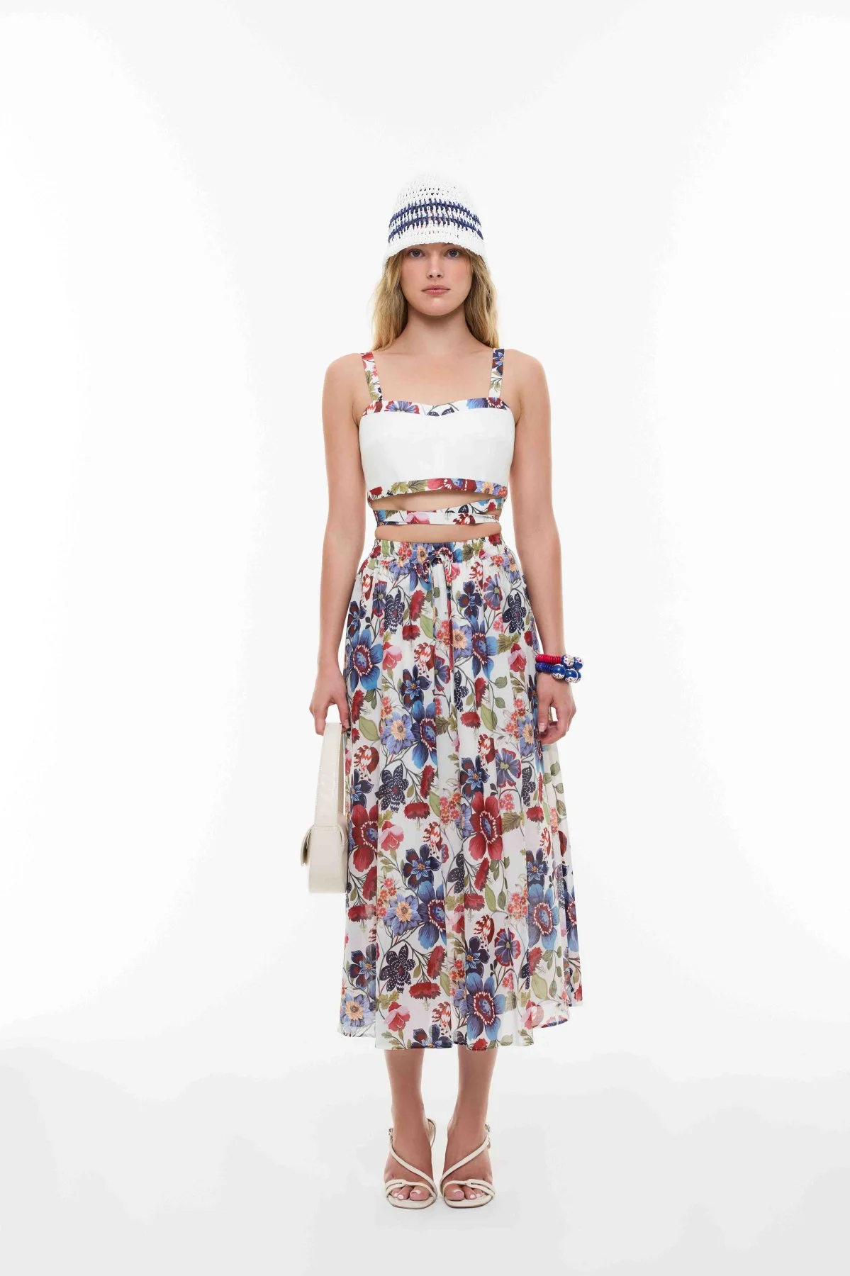 Desenli Belden Bağlamalı Büstiyer Beyaz - 5