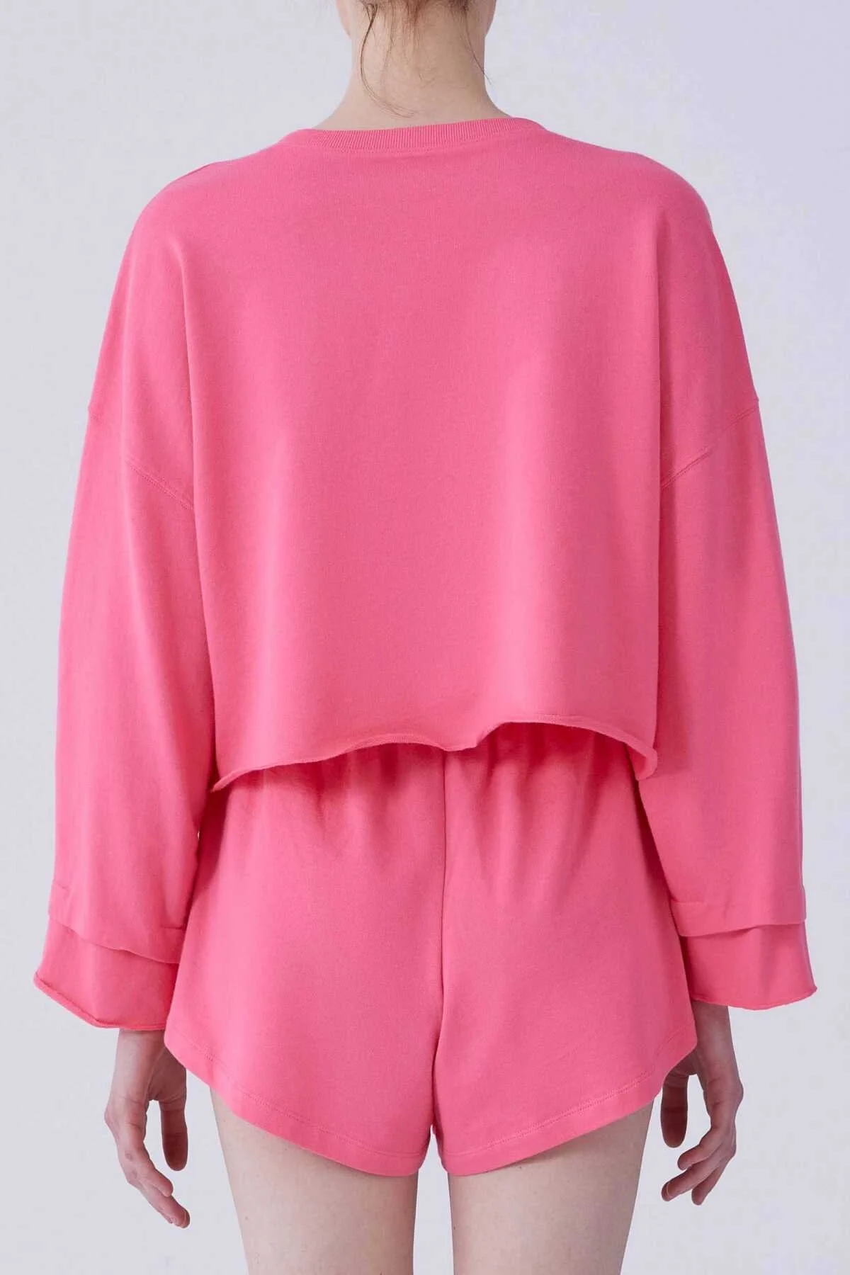 Desenli Crop Sweatshirt Pembe - 2