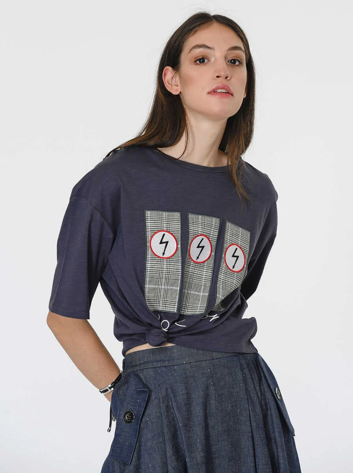 Desenli Geniş Kadın T-Shirt Antrasit - 3