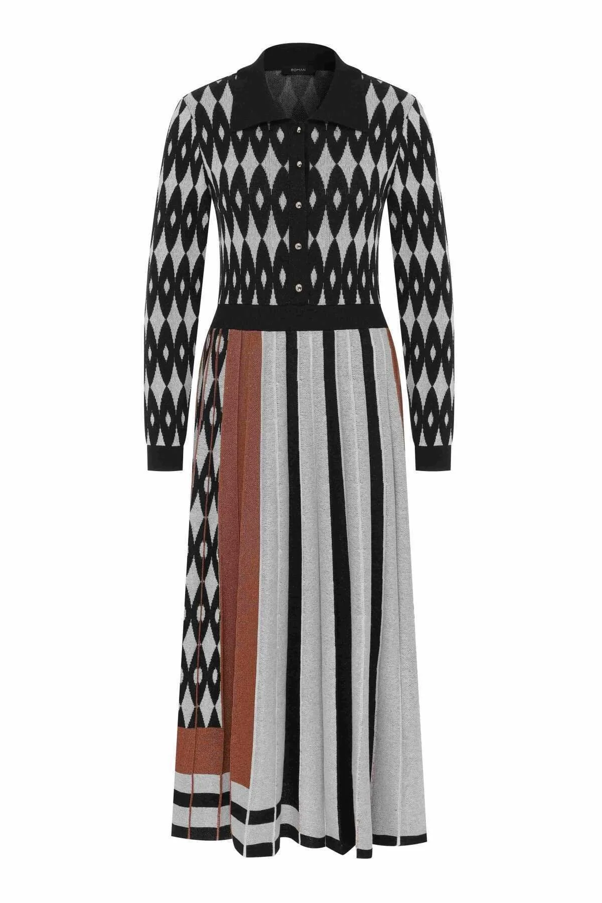  Desenli Günlük Triko Elbise Standart Renk - 4