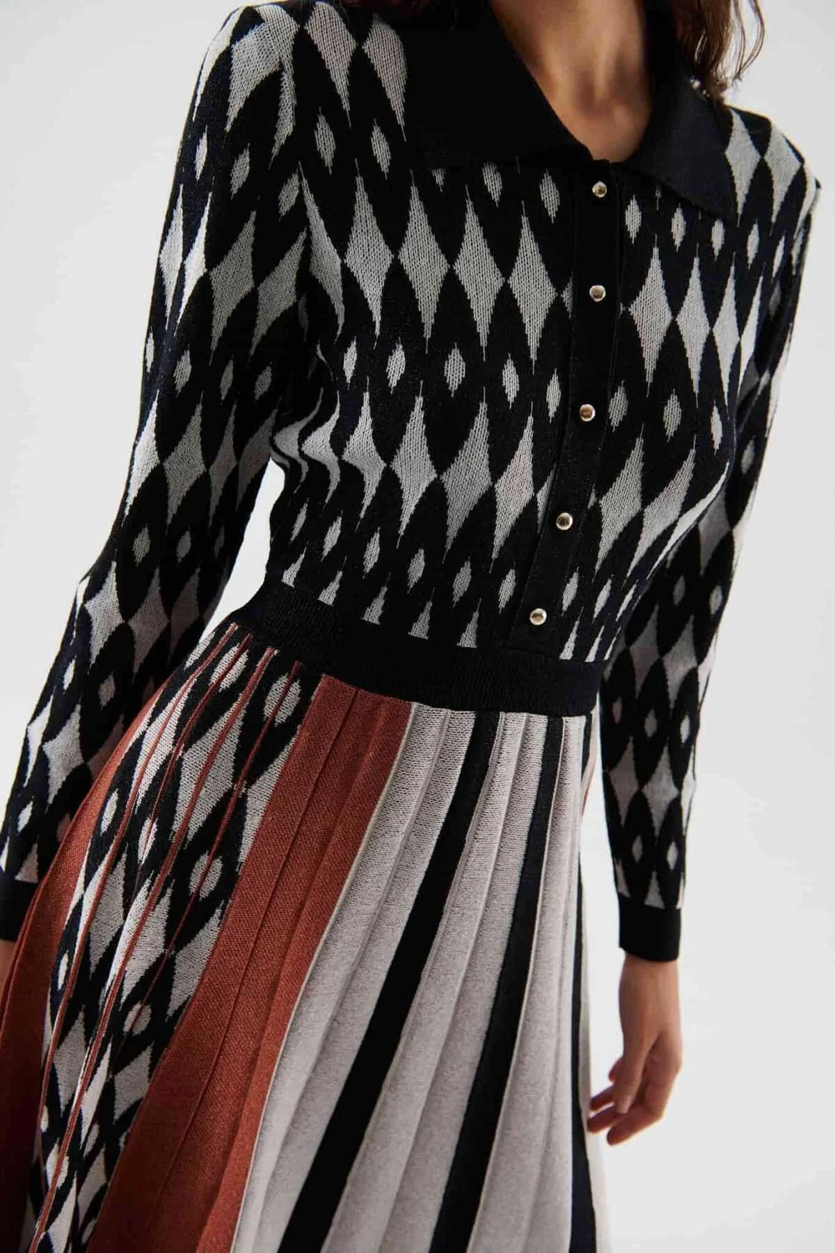  Desenli Günlük Triko Elbise Standart Renk - 3