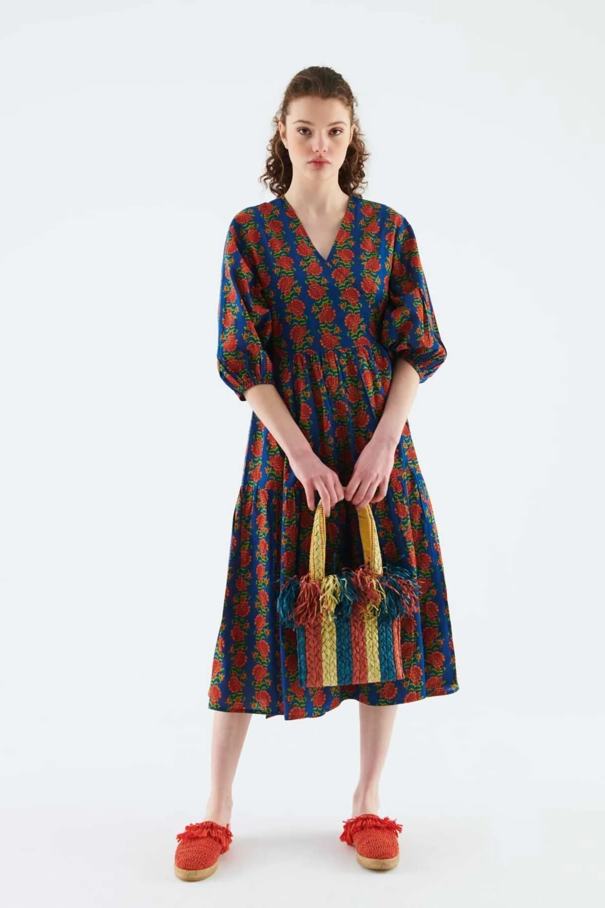 Desenli Günlük Uzun Elbise Standart Renk - 1