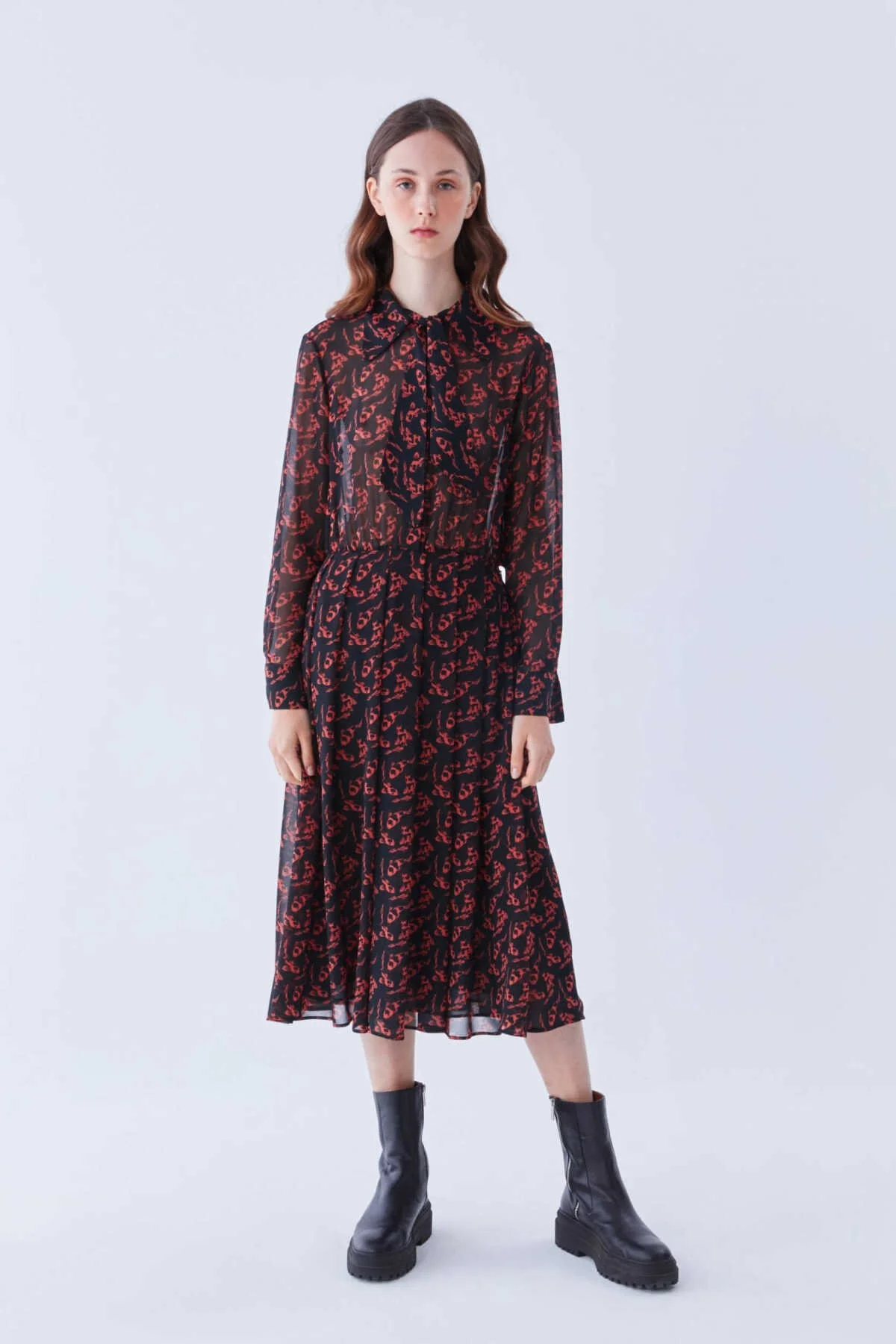  Desenli Midi Boy Elbise Standart Renk - 1