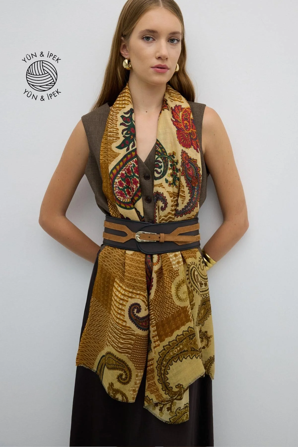 Yün ve İpek Karışımlı Şal Standart Renk - 1