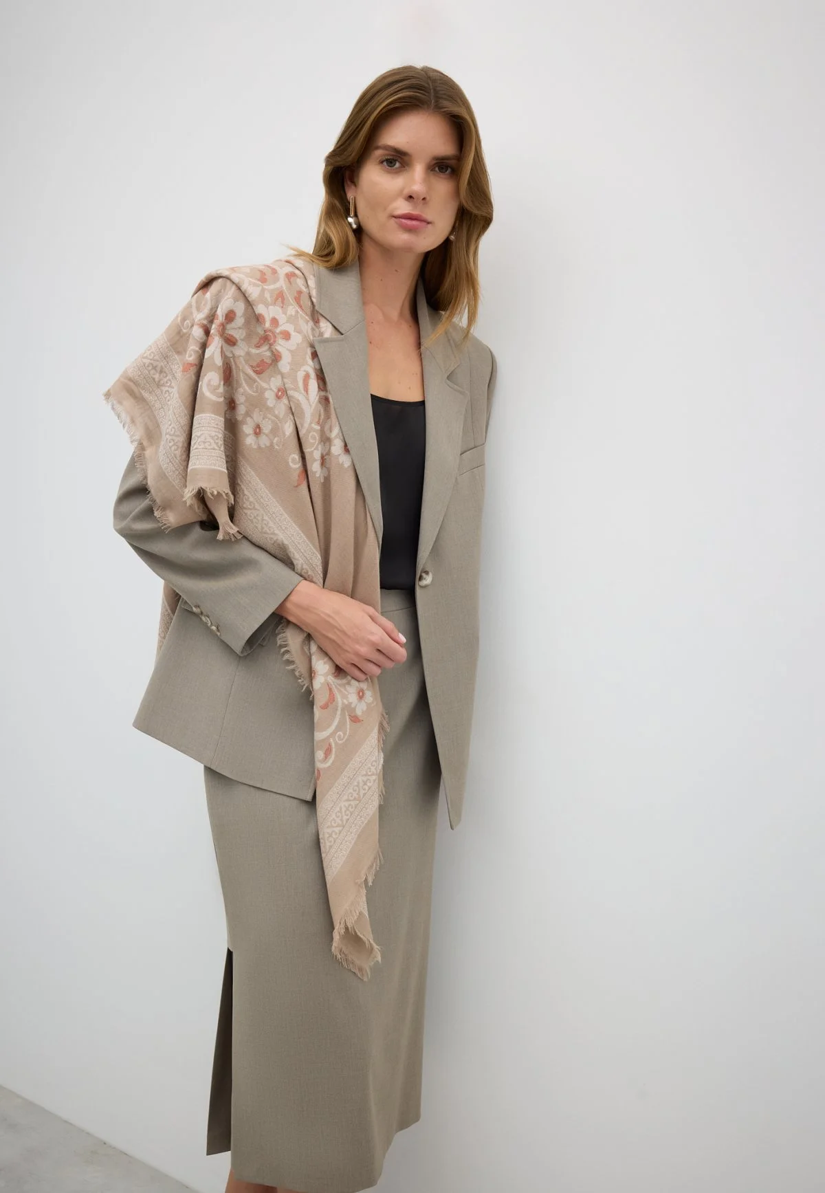 Yün Karışımlı Desenli Şal Standart Renk - 3