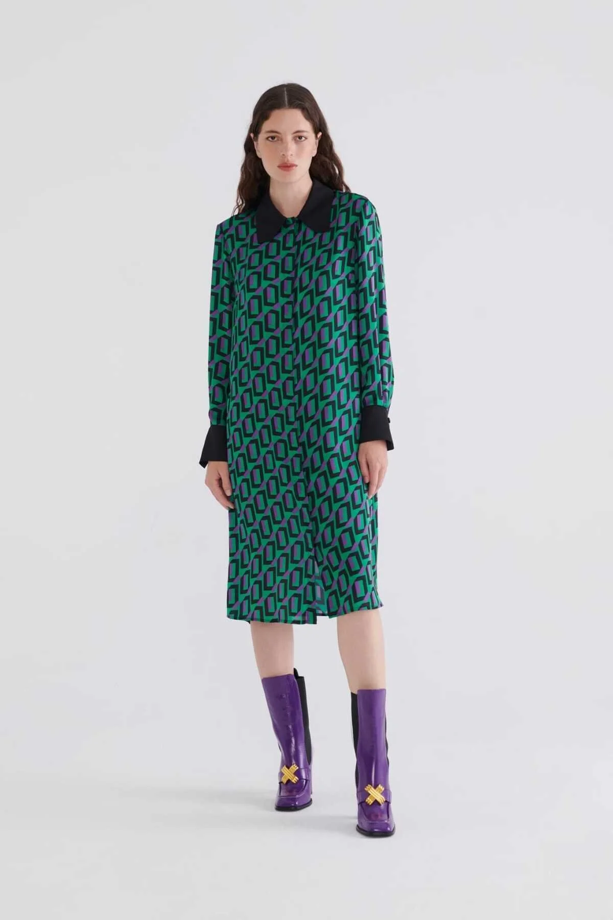  Desenli Uzun Elbise Standart Renk - 1