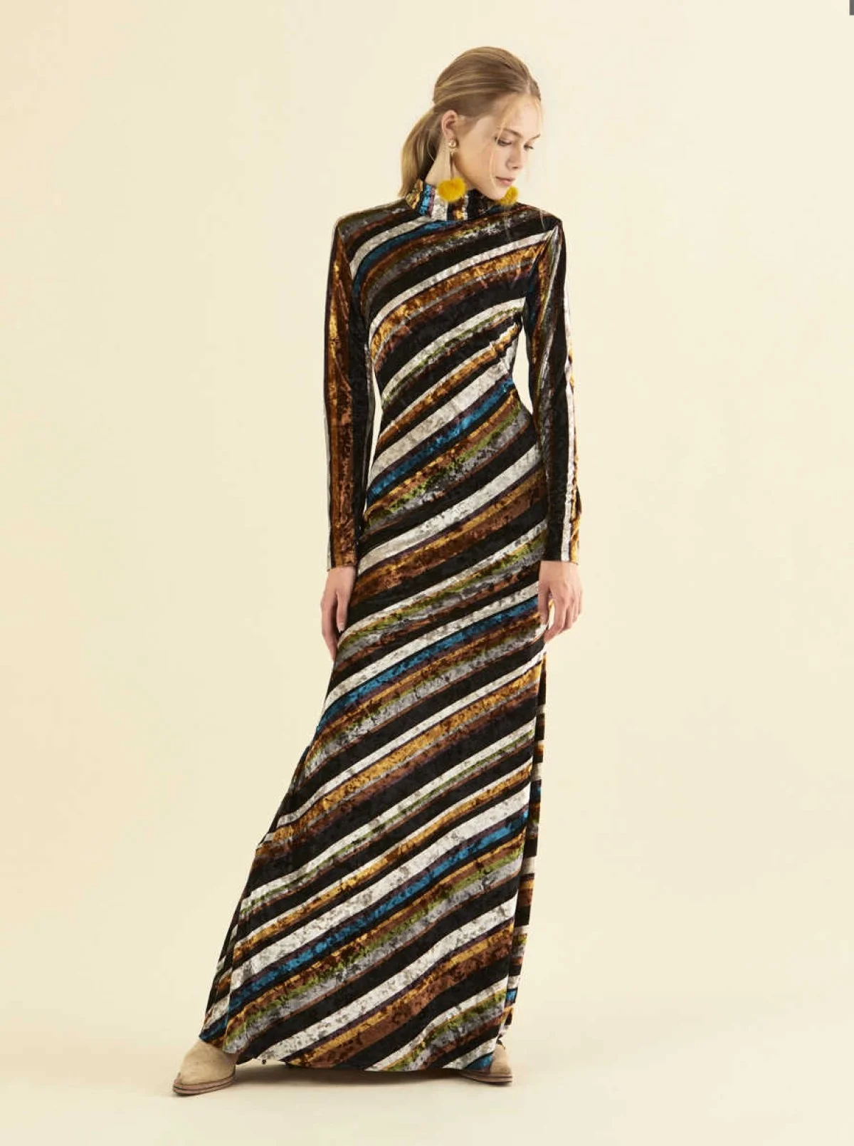  Desenli Uzun Renkli Abiye Elbise Standart Renk - 1