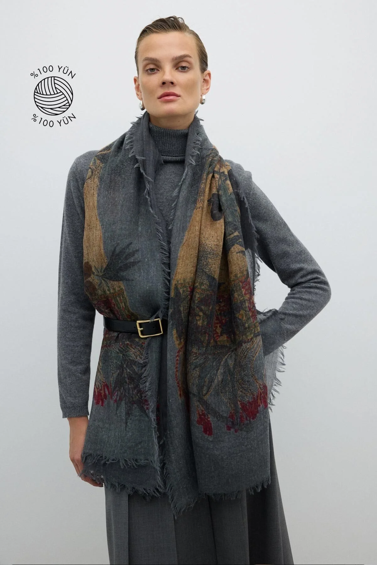 Desenli Yün Şal Standart Renk - 1