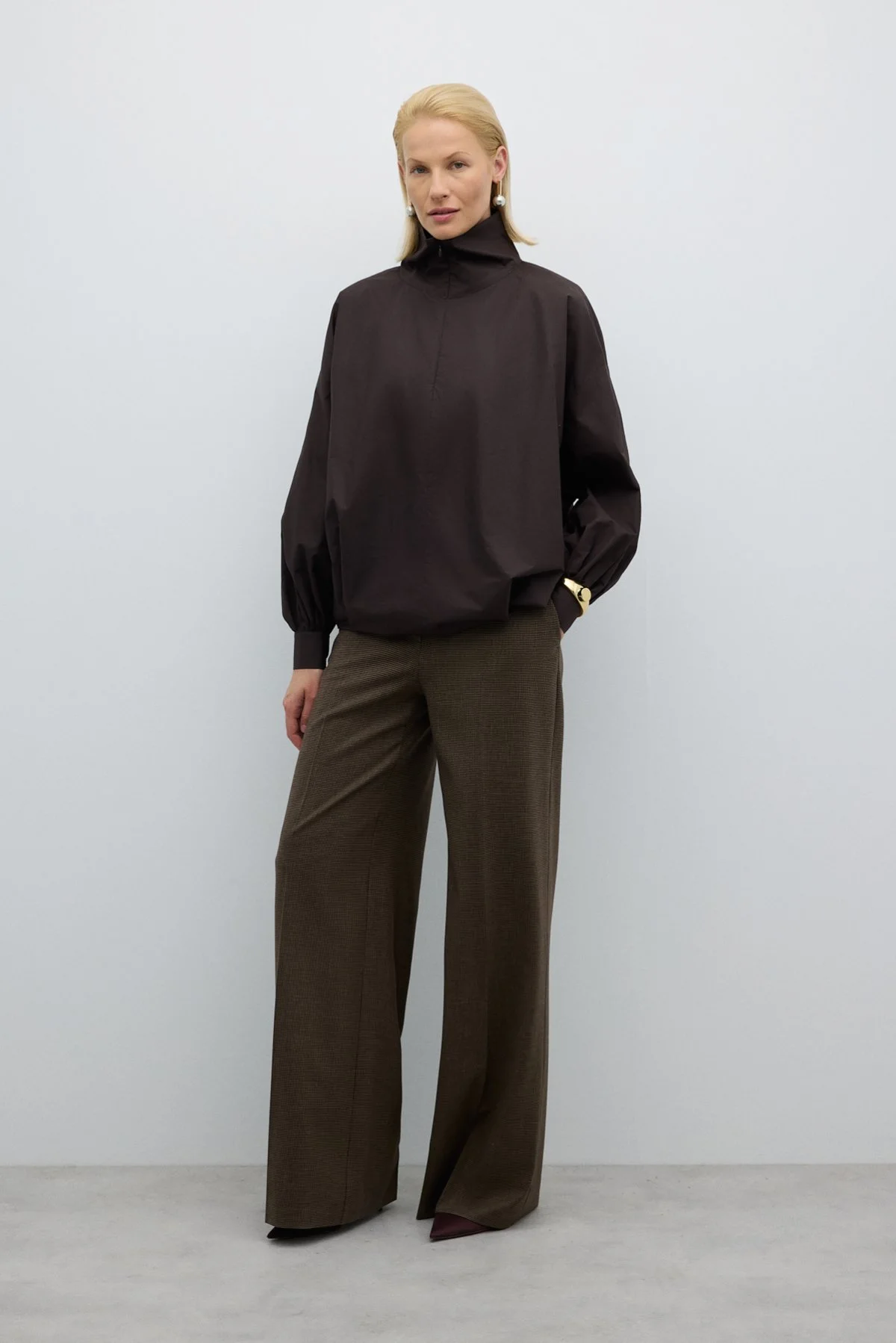 Dik Yaka Fermuarlı Gömlek Kahve - 3