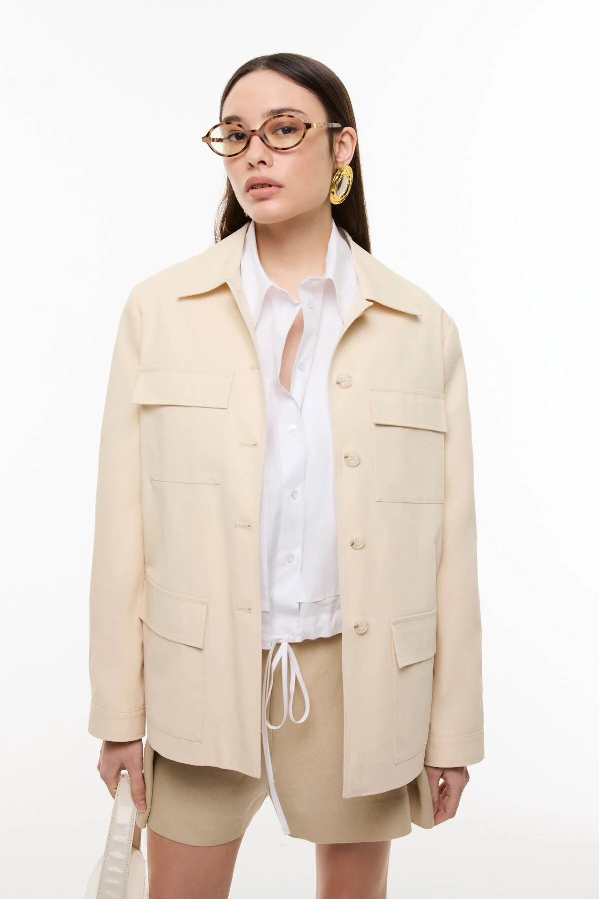 Dört Cepli Önü Düğmeli Ceket Bej - 1