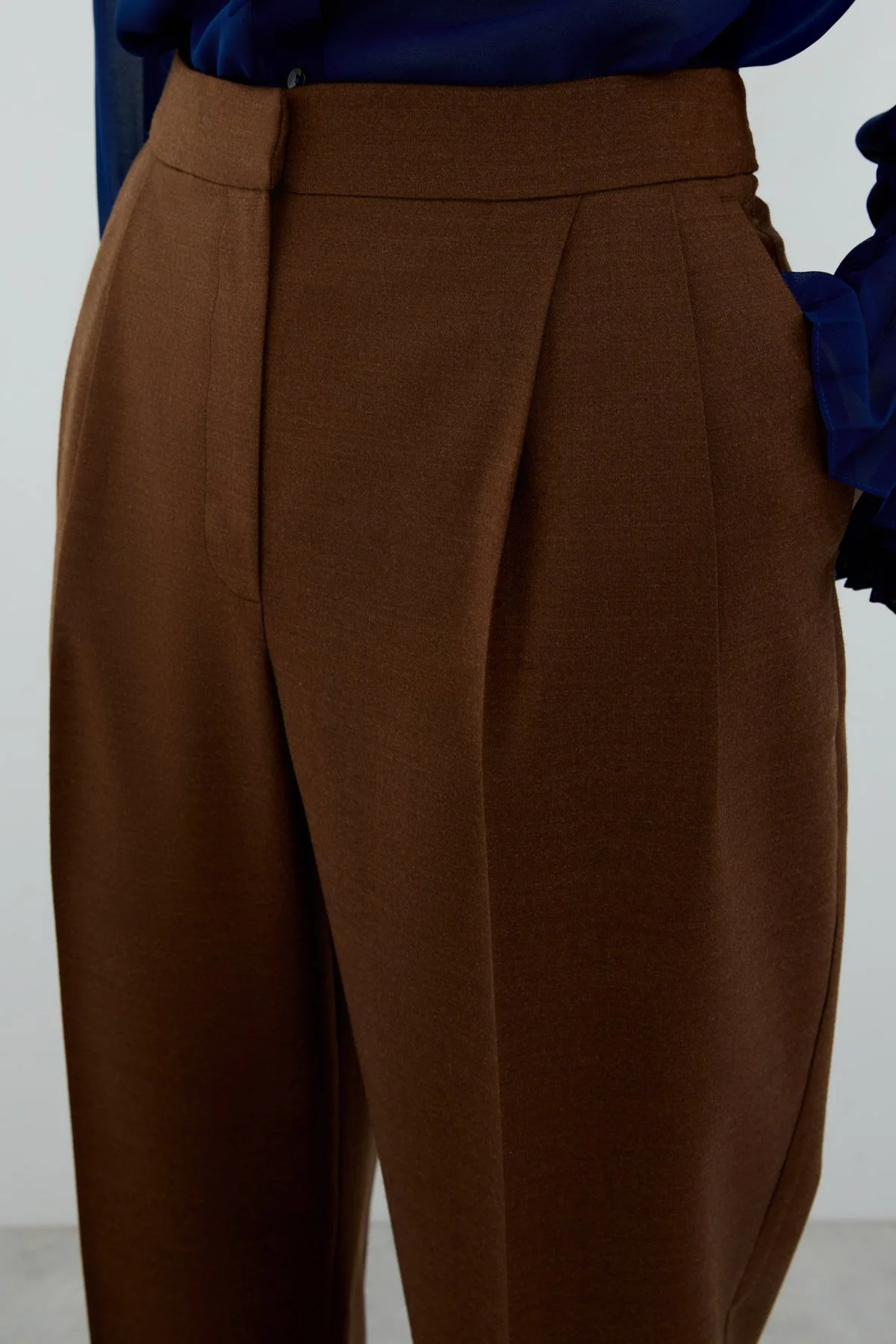 Double Paça Çift Pileli Havuç Pantolon Kahve - 3