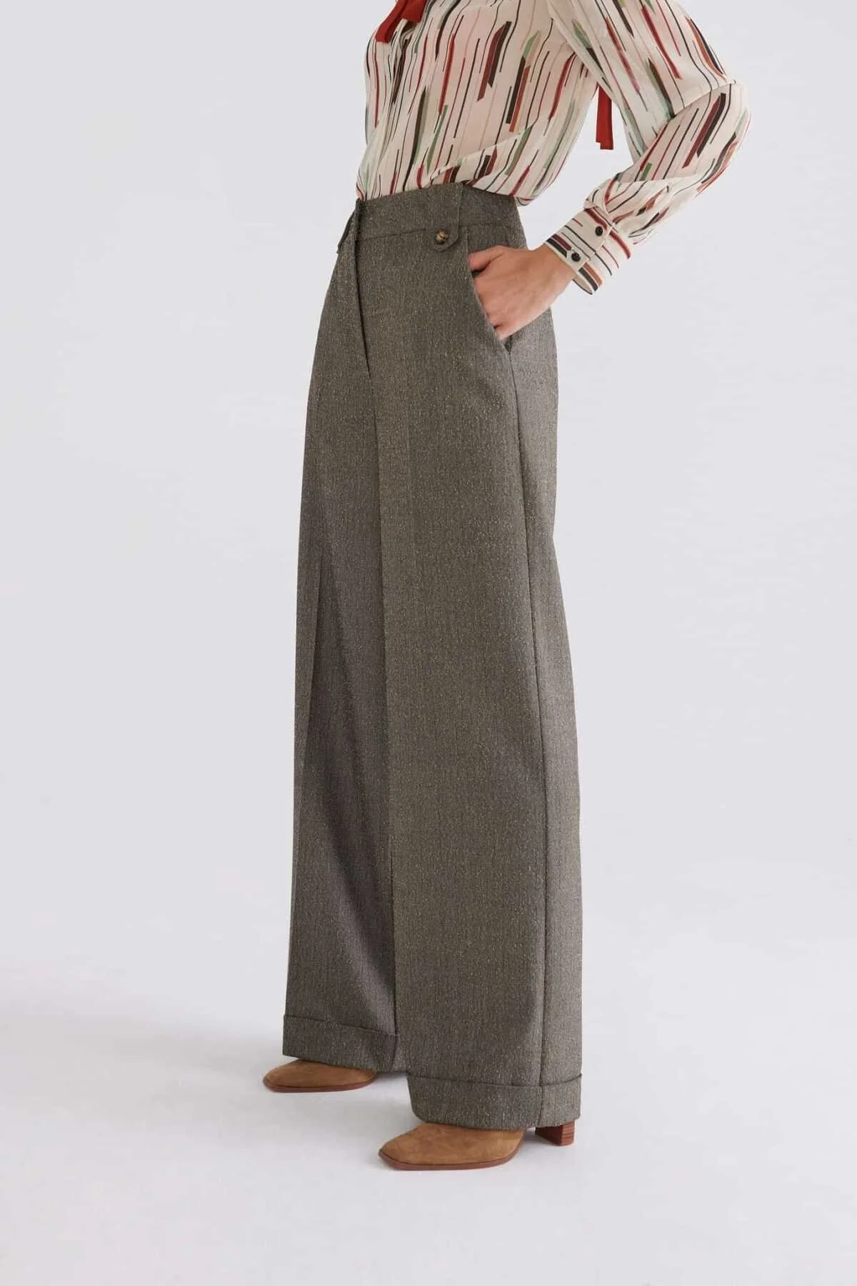  Double Paça Desenli Kadın Pantolon Standart Renk - 3