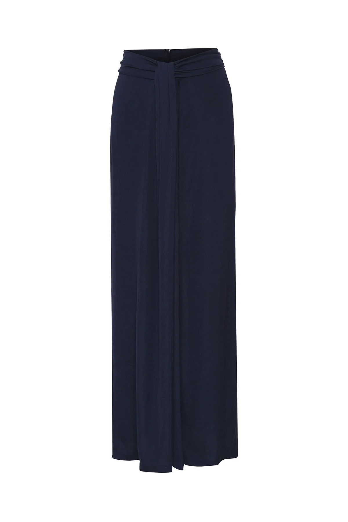 Drape Detaylı Geniş Paça Pantolon Lacivert - 5