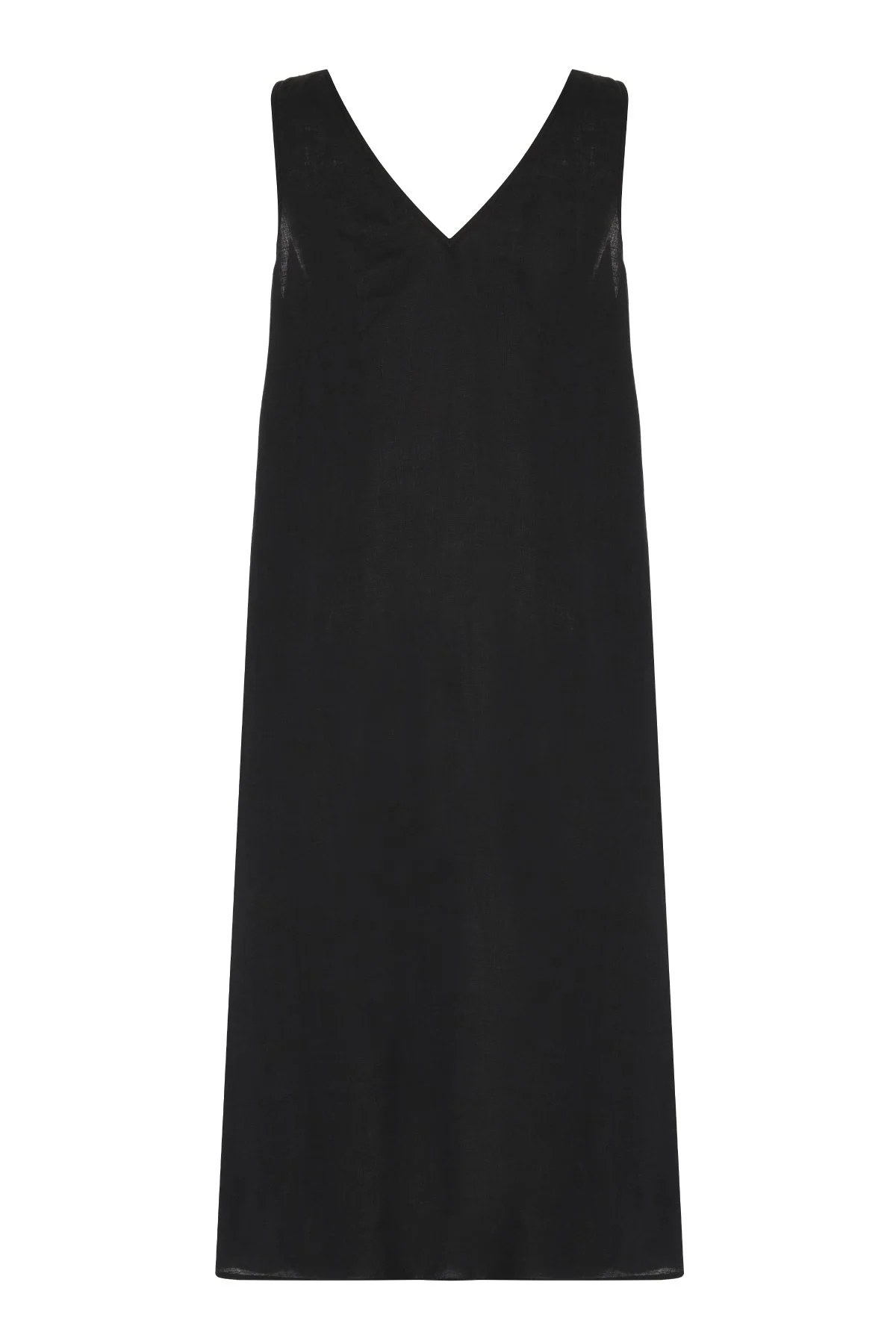Drape Detaylı Keten Elbise Siyah - 4