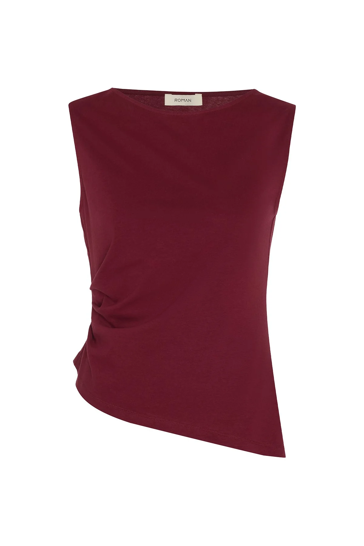 Drape Detaylı Kolsuz T-shirt Bordo - 4