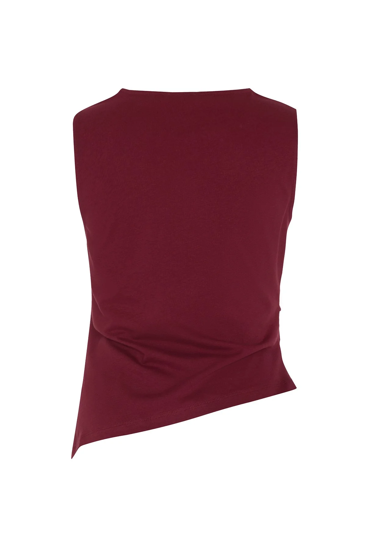Drape Detaylı Kolsuz T-shirt Bordo - 5