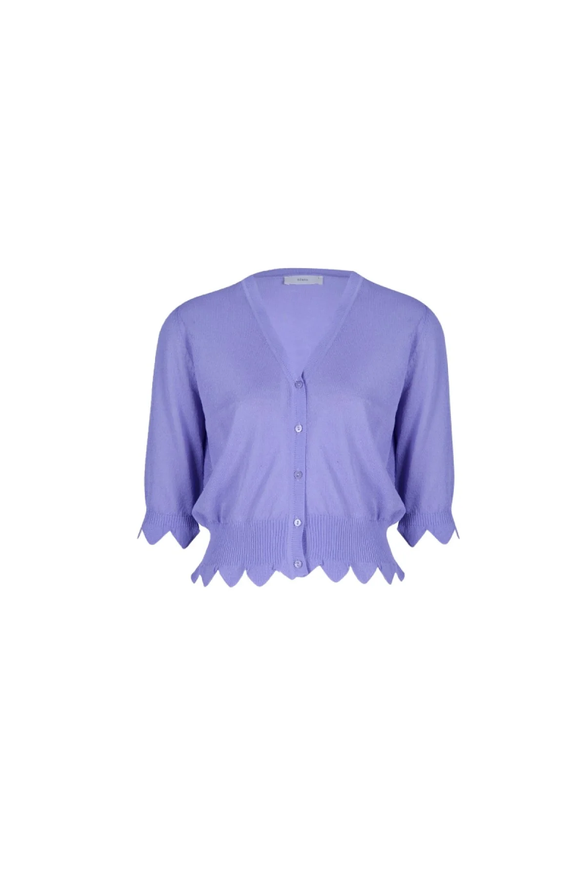 Düğme Detaylı Zig Zag Desenli Triko Lila - 1