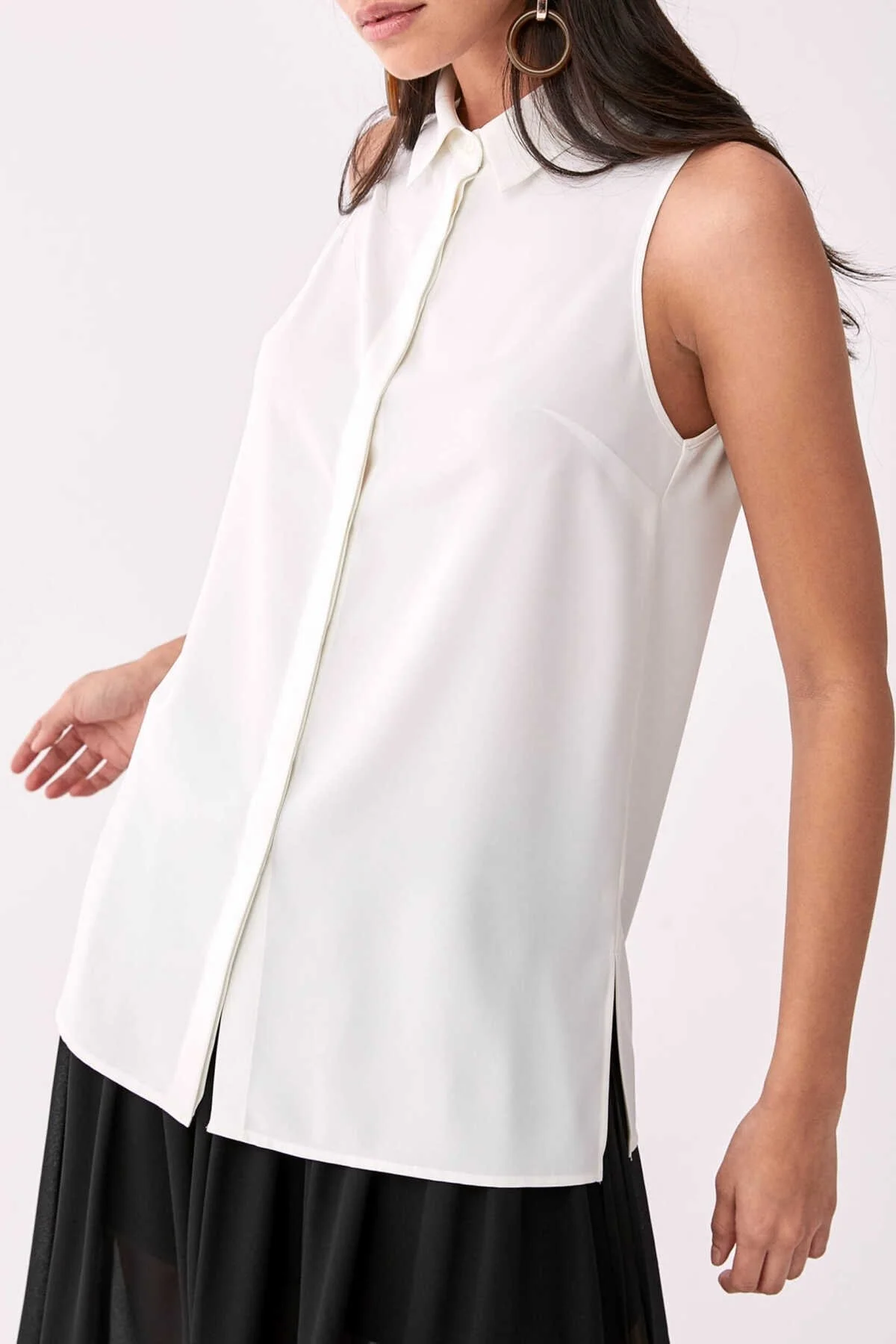 Düğmeli Askılı Bluz Kemik - 3