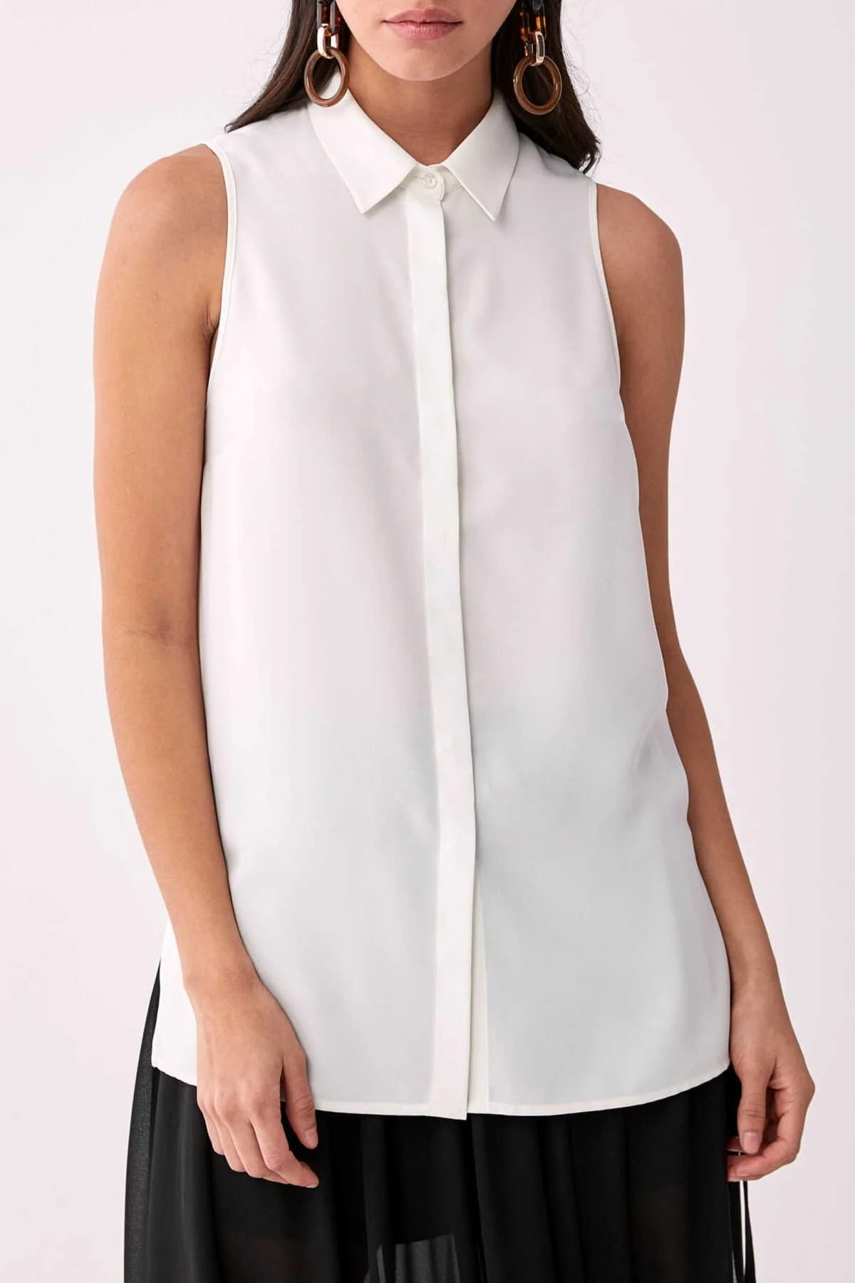 Düğmeli Askılı Bluz Kemik - 1